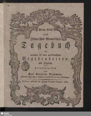 1822: Privil. Zittau'sches monatliches Tage-Buch