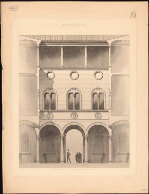Palazzo Riccardi, Florenz (Für Veröffentlichung Palastarchitektur Italiens): Hof, Fassadenteilansicht