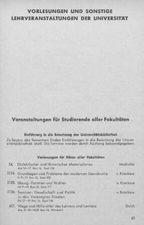 Vorlesungen und sonstige Lehrveranstaltungen der Universität