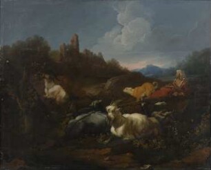 Campagna-Landschaft mit Hirtin und Ziegenherde