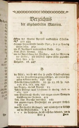 Verzeichnis der abgehandelten Materien.