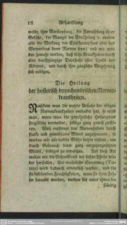 Die Heilung der hysterisch hypochondrischen Nervenkrankheiten