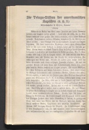 Die Telugu-Mission der amerikanischen Baptisten (B. M. U.