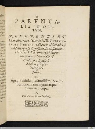 Parentalia In Obitvm (Epicedia)