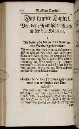 Das fünffte Capitel. Von dem Römischen Reiche unter den Kaysern.