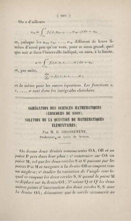 Agrégation des sciences mathématiques (concours de 1889). Solution de la question de mathématiques élémentaires.
