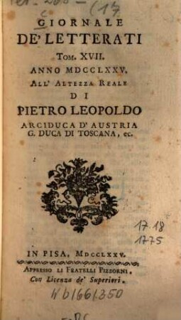 Giornale de'letterati. 17. 1775