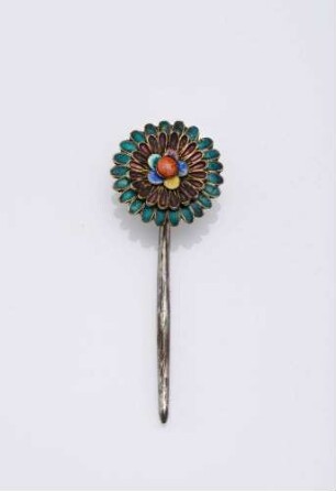 Haarpfeil aus Silber mit emaillierter Blüte "Eun paran duikkoji" 은파란뒤꽂이