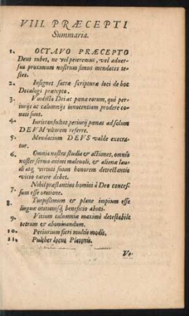 VIII. Praecepti Summaria.