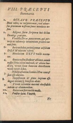 VIII. Praecepti Summaria.