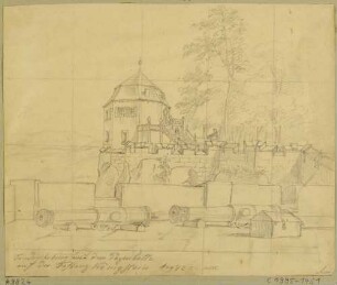 Die Friedrichsburg auf der Festung Königstein in der Sächsischen Schweiz von Westen, im Vordergrund Kanonen