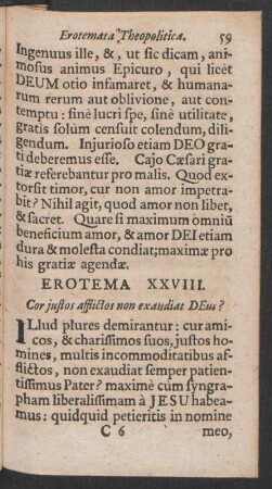 Erotema XXVIII. Cor justos afflictos non exaudiat DEus?