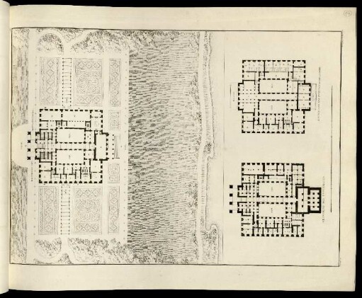 Abbildung 48. Grundriss des Hauptgeschosses. / Grundriss des Unterbaues. / Grundriss des zweiten Geschosses.