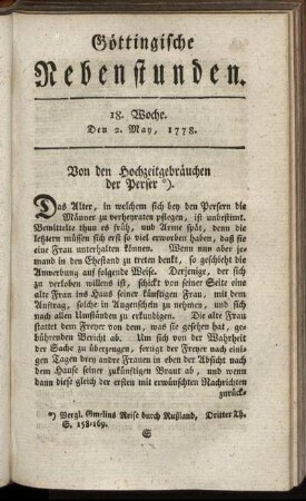 18. Woche. Den 2. May, 1778