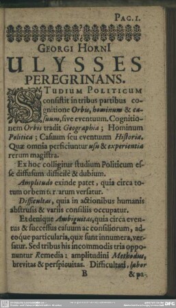 Georgi Horni Ulysses Peregrinans. [Liber Primus]