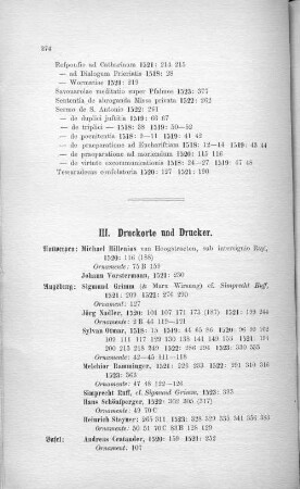 III. Druckorte und Drucker.
