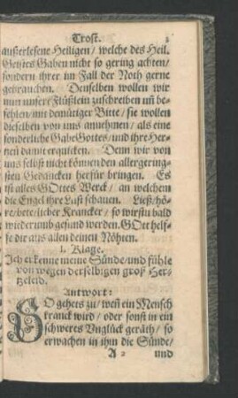 I. Klage. Ich erkenne meine Sünde/ und fühle von wegen erselbigen groß Hertzeleid.