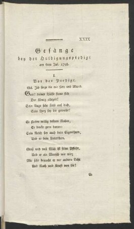Gesänge bey der Huldigungspredigt am 6ten Jul. 1798.