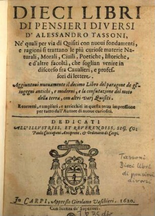 Dieci libri di pensieri diversi