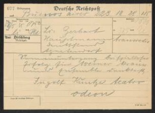 Brief von Ingolf Kuntze an Gerhart Hauptmann