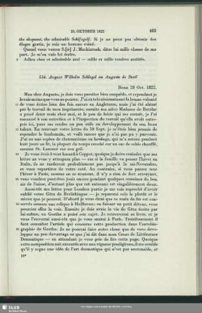 August Wilhelm von Schlegel an Auguste Louis de Staël-Holstein, Bonn, 28.10.1822