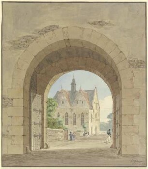 Stadttor mit Aussicht auf eine Kirche