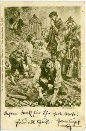 Postkarte mit Graphikreproduktion von Adolph von Menzel