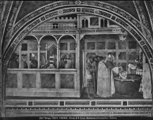 Szenen aus dem Leben des heiligen Silvester, Auferstehung und Gericht, Grablegung Christi, Bischofsheilige — Papst Silvester zeigt Kaiser Konstantin das Bild der heiligen Petrus und Paulus, Silvester tauft Konstantin, Stierwunder, Drachenwunder