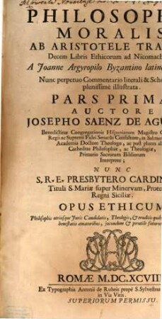 Philosophia Moralis, Ab Aristotele Tradita Decem Libris Ethicorum ad Nicomachum, 1