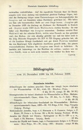 Bibliographie vom 16. December 1888 bis 15. Februar 1889.