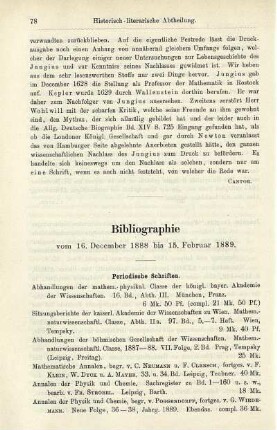 Bibliographie vom 16. December 1888 bis 15. Februar 1889.