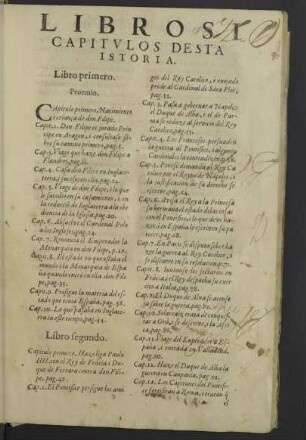 Libros i capitulos desta istoria.
