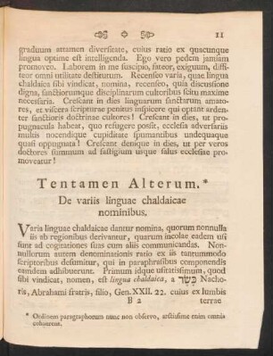 Tentamen Alterum. De variis linguae chaldaicae nominibus.