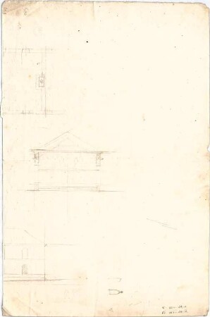 Voit, August von; Kirche - Teilgrundriss, Teilansicht, Schnitt