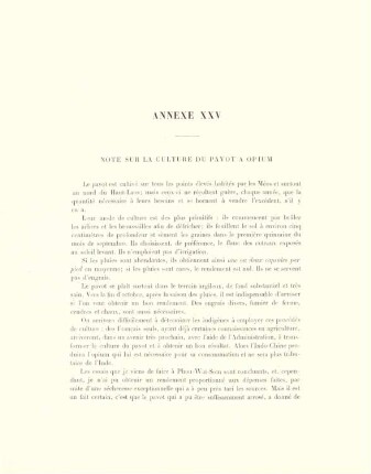 Annexe XXV. Note sur la culture du pavot à opium