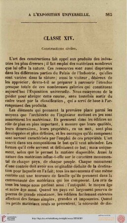 Classe XIV: Constructions civiles