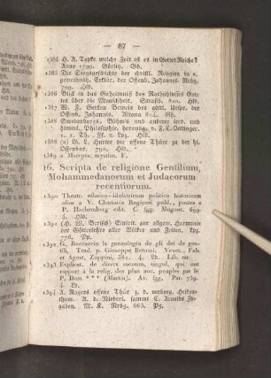 16. Scripta de religione Gentilium, Mohammedanorum et Judacorum recentiorum.