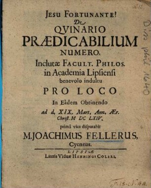 De Qvinario Praedicabilium Numero