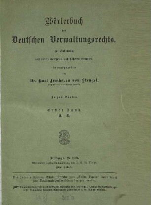 Wörterbuch des deutschen Verwaltungsrechts, 1. A - K