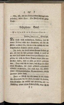 Achtzehnter Brief. Belford an Lovelace. - Fünf und zwanzigster Brief. Belford an Lovelace.