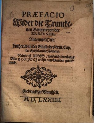 Praefacio Wider die Trunckenen Bawren von der Erbsvnde
