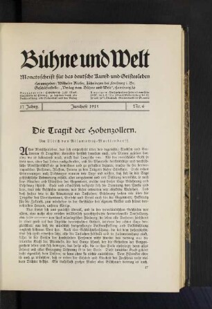 Die Tragik der hohenzollern. Von Ulrich von Wilamowitz-Moellendorff.