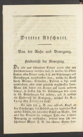 Dritter Abschnitt. Von der Ruhe und Bewegung.