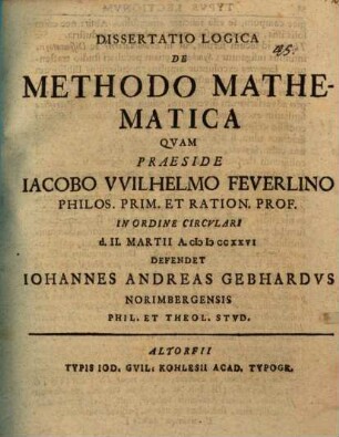 Diss. log. de methodo mathematica