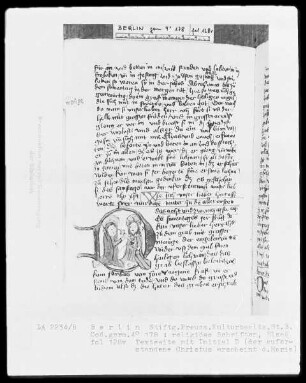 Sammelband verschiedener religiöser Schriften — Initiale D, Der auferstandene Christus erscheint Maria, Folio 128verso