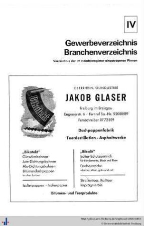 Teil IV. Gewerbeverzeichnis, Branchenverzeichnis.