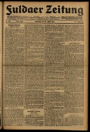 Erste Ausgabe vom Samstag, den 19. April 1913.
