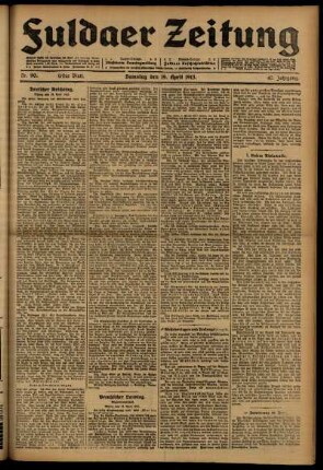 Erste Ausgabe vom Samstag, den 19. April 1913.