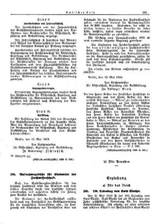 Aufnahmegebühr für Studenten der Forstwissenschaft : [Wissenschaft] ; [Für das Reich] ; [Amtliche Erlasse] ; [Amtlicher Teil]