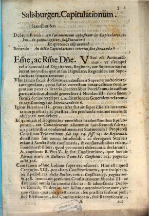 Sacra Congregatione Concilii Salisburgen. Capitulationum. : Inter Celsissimum Archiepiscopum, & Principem Salzburgi. Et Reuerendiss. Capitulum Metropolitanae. Facti